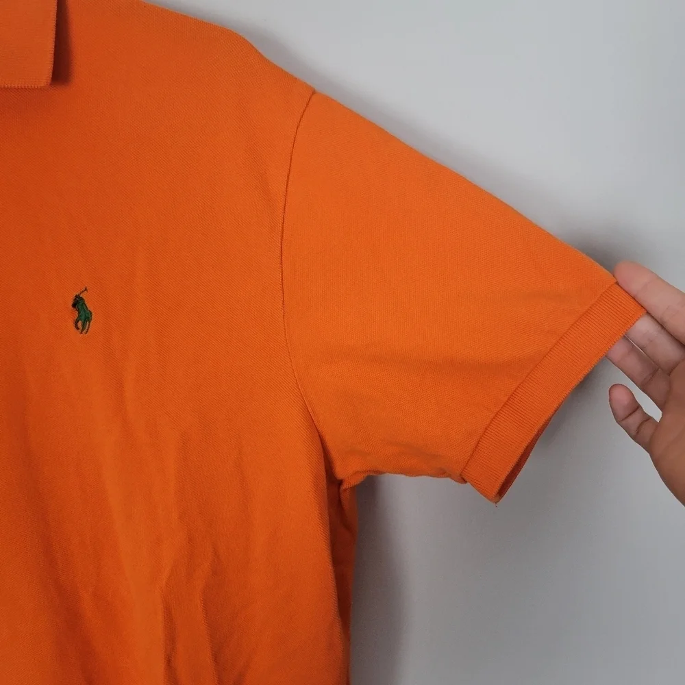 Polo Ralph Lauren Men's L 100% Cotton Solid Orange 2 Button Short Sleeve Polo